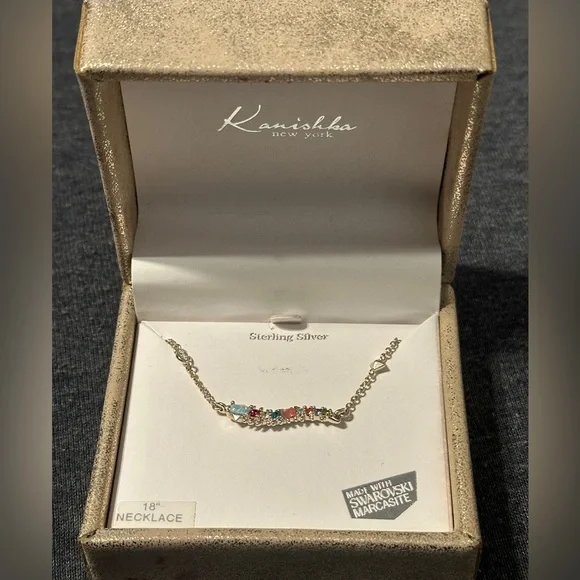 Kanishka NY Sterling Silver Necklace w Multicolor Stones & Adjustable Chain, 18” - Picture 1 of 3